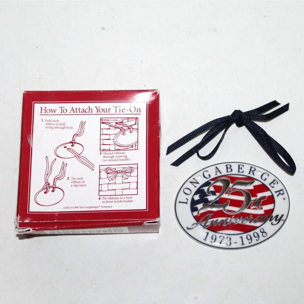 Longaberger 25th Anniversary Collectors Club Ceramic Tag tie on 1998 US Flag